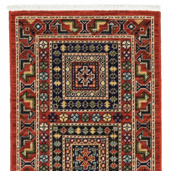 HomeRoots 2' Vibrant Oriental Power Loom Runner Rug - Stain Resistant, Classic Fringe for Hallways & Entryways 2' x 6' 509201