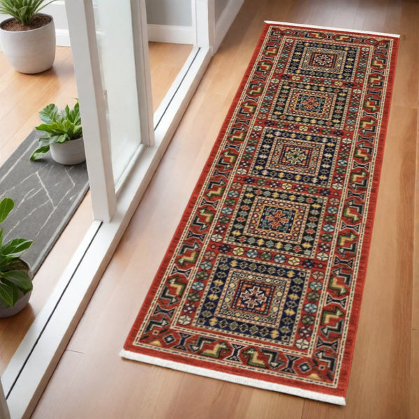 HomeRoots 2' Vibrant Oriental Power Loom Runner Rug - Stain Resistant, Classic Fringe for Hallways & Entryways 2' x 6' 509201