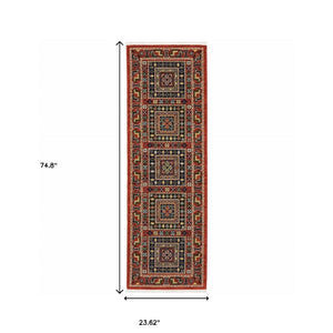 HomeRoots 2' Vibrant Oriental Power Loom Runner Rug - Stain Resistant, Classic Fringe for Hallways & Entryways 2' x 6' 509201