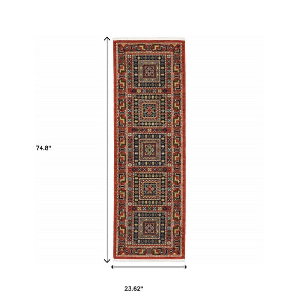 HomeRoots 2' Vibrant Oriental Power Loom Runner Rug - Stain Resistant, Classic Fringe for Hallways & Entryways 2' x 6' 509201