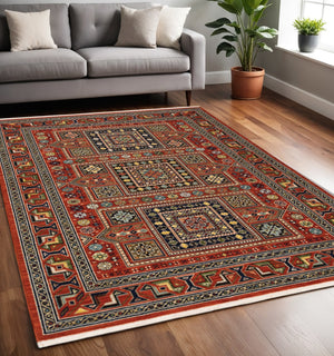 HomeRoots 2' Vibrant Oriental Power Loom Runner Rug - Stain Resistant, Classic Fringe for Hallways & Entryways 5' X 8' 509203