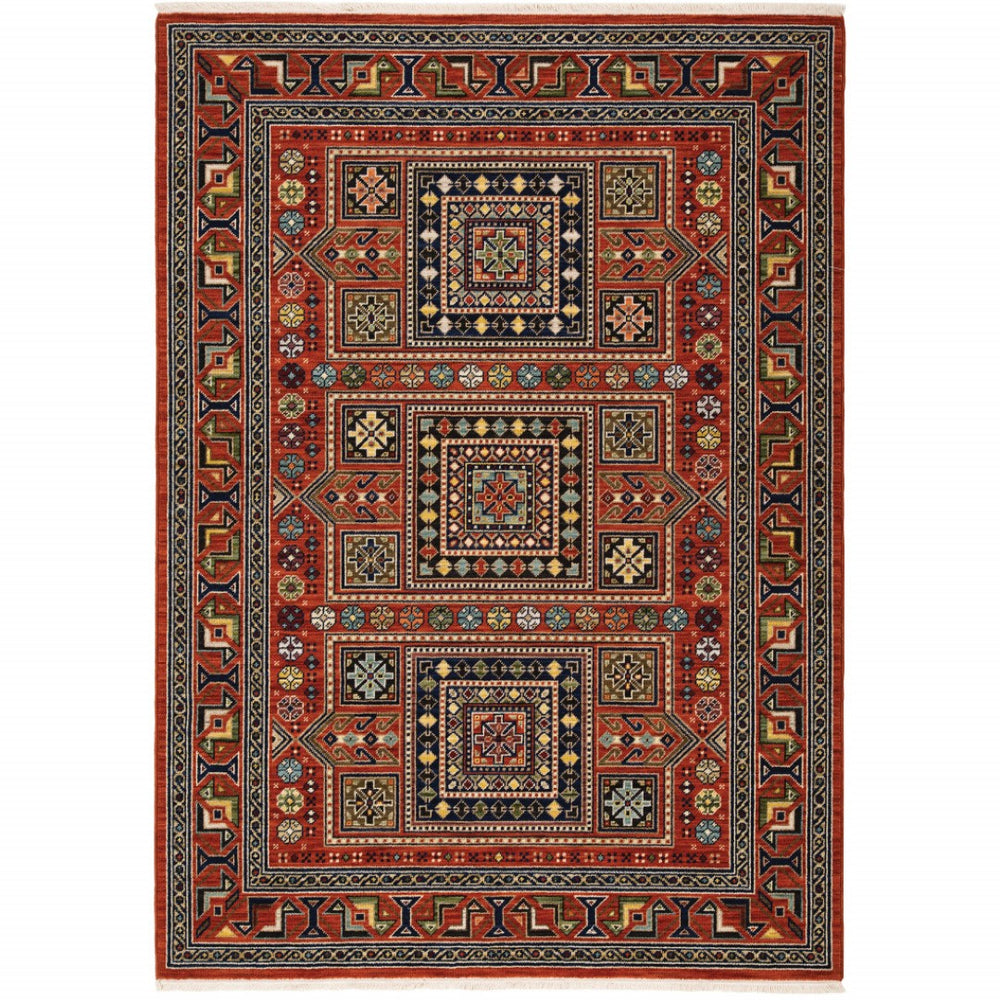 HomeRoots 2' Vibrant Oriental Power Loom Runner Rug - Stain Resistant, Classic Fringe for Hallways & Entryways 7' X 10' 509204