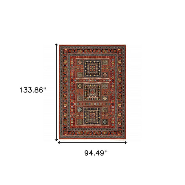 HomeRoots 2' Vibrant Oriental Power Loom Runner Rug - Stain Resistant, Classic Fringe for Hallways & Entryways 8' X 11' 509205