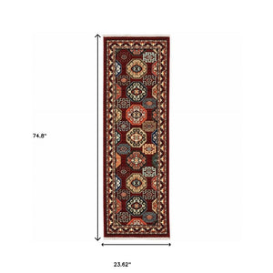 HomeRoots 2' Elegant Oriental Power Loom Runner Rug - Stain Resistant, Fringed Tassels, Durable & Stylish Accent 2' x 6' 509208