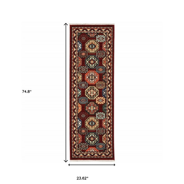 HomeRoots 2' Elegant Oriental Power Loom Runner Rug - Stain Resistant, Fringed Tassels, Durable & Stylish Accent 2' x 6' 509208