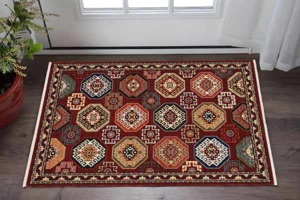 HomeRoots 2' Elegant Oriental Power Loom Runner Rug - Stain Resistant, Fringed Tassels, Durable & Stylish Accent 3' x 5' 509209