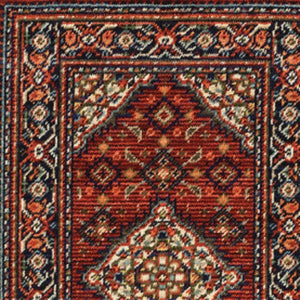 HomeRoots 2' Elegant Red Blue Ivory Orange Oriental Runner Rug - Stain Resistant, Durable, Classic Fringe Design 2' x 6' 509215