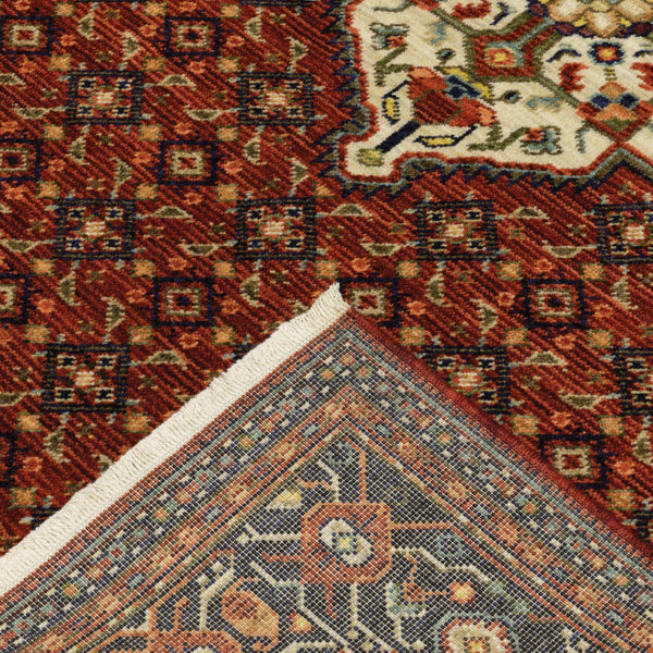 HomeRoots 2' Elegant Red Blue Ivory Orange Oriental Runner Rug - Stain Resistant, Durable, Classic Fringe Design 2' x 6' 509215
