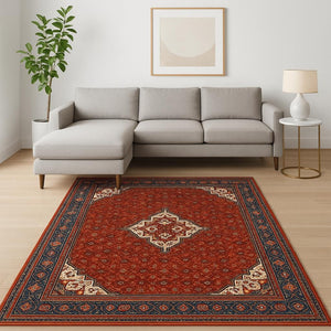 HomeRoots 2' Elegant Red Blue Ivory Orange Oriental Runner Rug - Stain Resistant, Durable, Classic Fringe Design 7' X 10' 509218