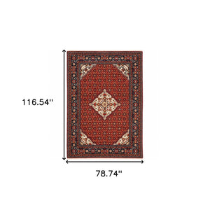HomeRoots 2' Elegant Red Blue Ivory Orange Oriental Runner Rug - Stain Resistant, Durable, Classic Fringe Design 7' X 10' 509218