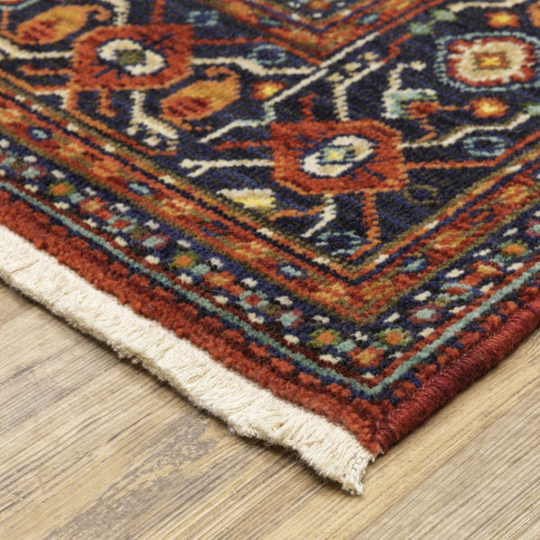 HomeRoots 2' Elegant Red Blue Ivory Orange Oriental Runner Rug - Stain Resistant, Durable, Classic Fringe Design 7' X 10' 509218