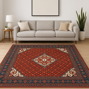 HomeRoots 2' Elegant Red Blue Ivory Orange Oriental Runner Rug - Stain Resistant, Durable, Classic Fringe Design 8' X 11' 509219