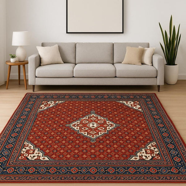 HomeRoots 2' Elegant Red Blue Ivory Orange Oriental Runner Rug - Stain Resistant, Durable, Classic Fringe Design 8' X 11' 509219