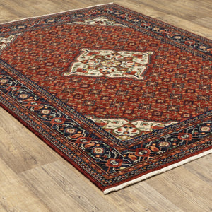 HomeRoots 2' Elegant Red Blue Ivory Orange Oriental Runner Rug - Stain Resistant, Durable, Classic Fringe Design 8' X 11' 509219