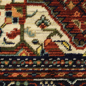 HomeRoots 2' Elegant Red Blue Ivory Orange Oriental Runner Rug - Stain Resistant, Durable, Classic Fringe Design 8' X 11' 509219