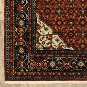 HomeRoots 2' Elegant Red Blue Ivory Orange Oriental Runner Rug - Stain Resistant, Durable, Classic Fringe Design 8' X 11' 509219