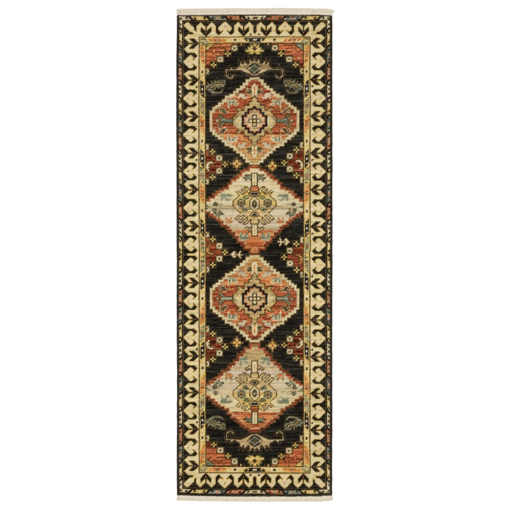 HomeRoots 2' Navy Blue Oriental Runner Rug - Elegant Power Loom Design with Fringe for Hallways & Entryways 2' x 6' 509221
