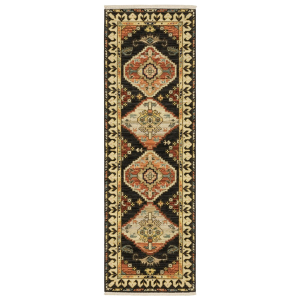 HomeRoots 2' Navy Blue Oriental Runner Rug - Elegant Power Loom Design with Fringe for Hallways & Entryways 2' x 6' 509221