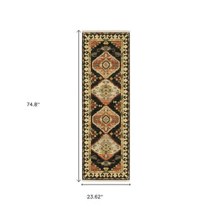HomeRoots 2' Navy Blue Oriental Runner Rug - Elegant Power Loom Design with Fringe for Hallways & Entryways 2' x 6' 509221