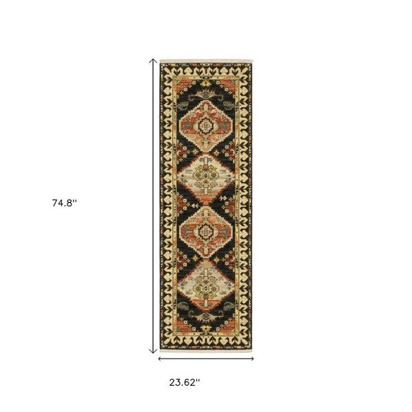 HomeRoots 2' Navy Blue Oriental Runner Rug - Elegant Power Loom Design with Fringe for Hallways & Entryways 2' x 6' 509221