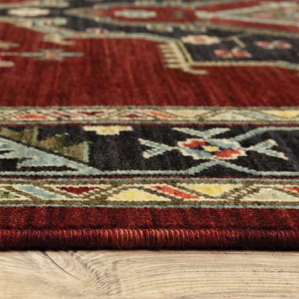 HomeRoots 2' Elegant Red, Ivory, Blue & Orange Oriental Runner Rug - Stain Resistant with Classic Fringe Detail 2' x 6' 509223