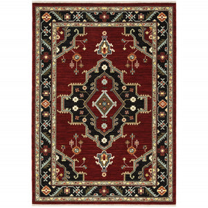 HomeRoots 2' Elegant Red, Ivory, Blue & Orange Oriental Runner Rug - Stain Resistant with Classic Fringe Detail 3' X 5' 509224