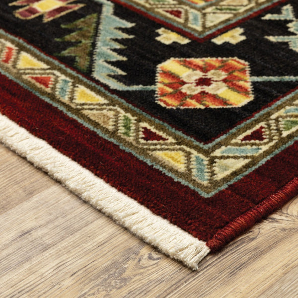 HomeRoots 2' Elegant Red, Ivory, Blue & Orange Oriental Runner Rug - Stain Resistant with Classic Fringe Detail 3' X 5' 509224