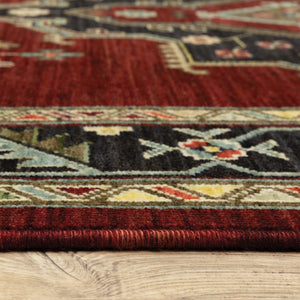 HomeRoots 2' Elegant Red, Ivory, Blue & Orange Oriental Runner Rug - Stain Resistant with Classic Fringe Detail 3' X 5' 509224