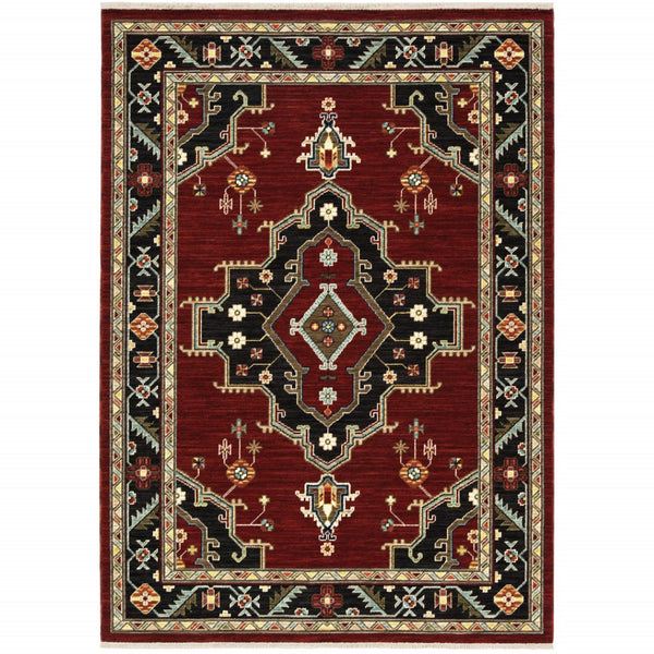 HomeRoots 2' Elegant Red, Ivory, Blue & Orange Oriental Runner Rug - Stain Resistant with Classic Fringe Detail 5' X 8' 509225