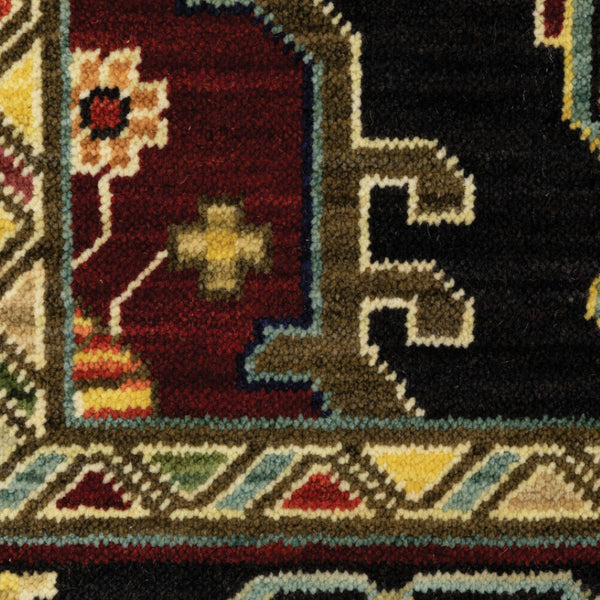 HomeRoots 2' Elegant Red, Ivory, Blue & Orange Oriental Runner Rug - Stain Resistant with Classic Fringe Detail 5' X 8' 509225