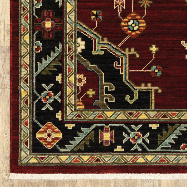 HomeRoots 2' Elegant Red, Ivory, Blue & Orange Oriental Runner Rug - Stain Resistant with Classic Fringe Detail 5' X 8' 509225