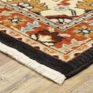 HomeRoots 2' Elegant Black and Orange Oriental Power Loom Runner Rug – Stain Resistant with Fringed Edges 2' x 6' 509227