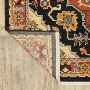 HomeRoots 2' Elegant Black and Orange Oriental Power Loom Runner Rug – Stain Resistant with Fringed Edges 2' x 6' 509227