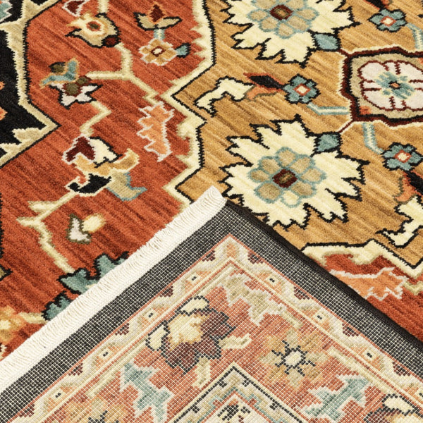 HomeRoots 2' Elegant Black and Orange Oriental Power Loom Runner Rug – Stain Resistant with Fringed Edges 5' X 8' 509229