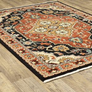 HomeRoots 2' Elegant Black and Orange Oriental Power Loom Runner Rug – Stain Resistant with Fringed Edges 7' X 10' 509230