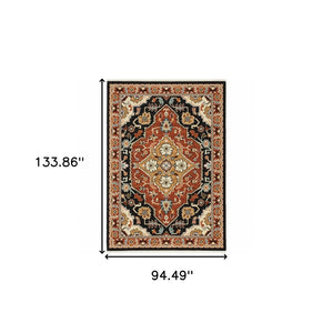 HomeRoots 2' Elegant Black and Orange Oriental Power Loom Runner Rug – Stain Resistant with Fringed Edges 8' X 11' 509231
