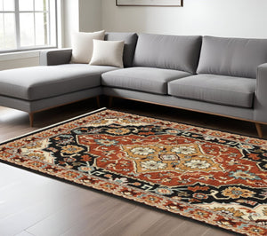 HomeRoots 2' Elegant Black and Orange Oriental Power Loom Runner Rug – Stain Resistant with Fringed Edges 8' X 11' 509231