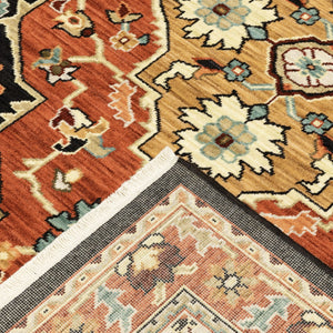 HomeRoots 2' Elegant Black and Orange Oriental Power Loom Runner Rug – Stain Resistant with Fringed Edges 8' X 11' 509231