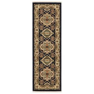 HomeRoots 6' Elegant Blue and Beige Oriental Power Loom Runner Rug for Timeless Style and Durability 2' x 6' 509234
