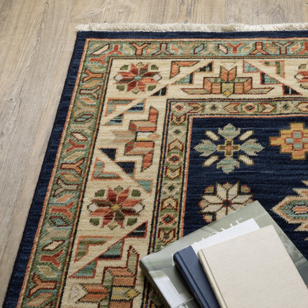 HomeRoots 6' Elegant Blue and Beige Oriental Power Loom Runner Rug for Timeless Style and Durability 2' x 6' 509234