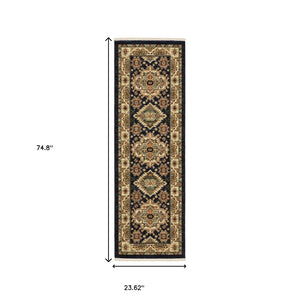 HomeRoots 6' Elegant Blue and Beige Oriental Power Loom Runner Rug for Timeless Style and Durability 2' x 6' 509234