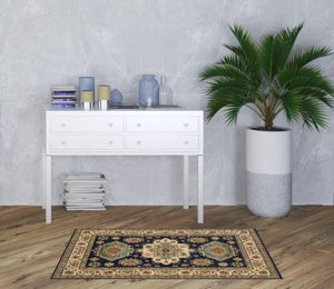 HomeRoots 6' Elegant Blue and Beige Oriental Power Loom Runner Rug for Timeless Style and Durability 3'3" x 5' 509235