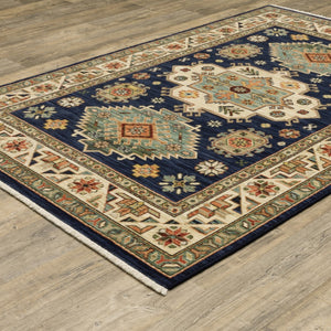 HomeRoots 6' Elegant Blue and Beige Oriental Power Loom Runner Rug for Timeless Style and Durability 3'3" x 5' 509235