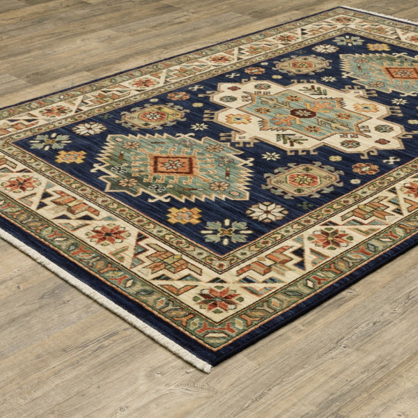 HomeRoots 6' Elegant Blue and Beige Oriental Power Loom Runner Rug for Timeless Style and Durability 3'3" x 5' 509235