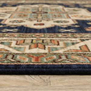HomeRoots 6' Elegant Blue and Beige Oriental Power Loom Runner Rug for Timeless Style and Durability 3'3" x 5' 509235
