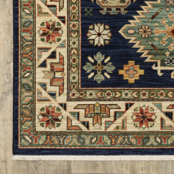 HomeRoots 6' Elegant Blue and Beige Oriental Power Loom Runner Rug for Timeless Style and Durability 3'3" x 5' 509235