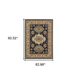 HomeRoots 6' Elegant Blue and Beige Oriental Power Loom Runner Rug for Timeless Style and Durability 5'3" x 7'6" 509236