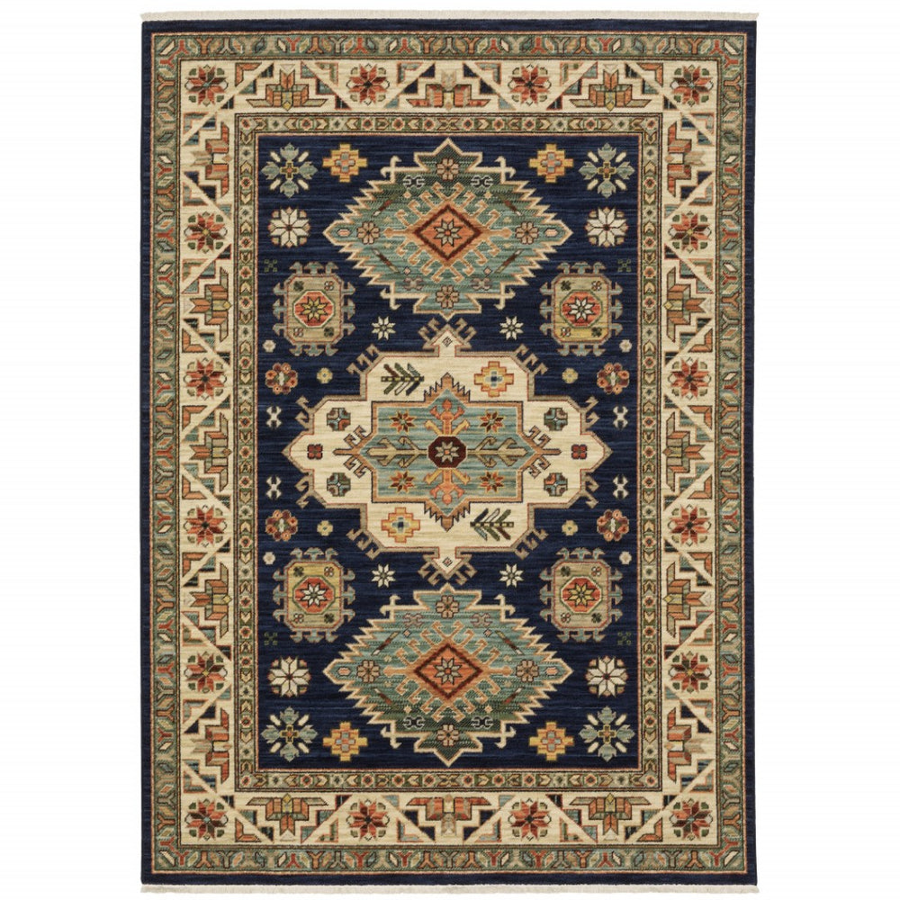 HomeRoots 6' Elegant Blue and Beige Oriental Power Loom Runner Rug for Timeless Style and Durability 6'7" x 9'6" 509237