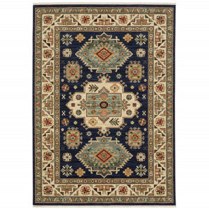 HomeRoots 6' Elegant Blue and Beige Oriental Power Loom Runner Rug for Timeless Style and Durability 6'7" x 9'6" 509237