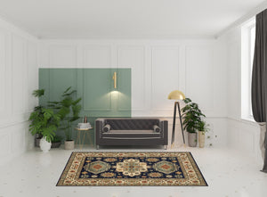 HomeRoots 6' Elegant Blue and Beige Oriental Power Loom Runner Rug for Timeless Style and Durability 6'7" x 9'6" 509237